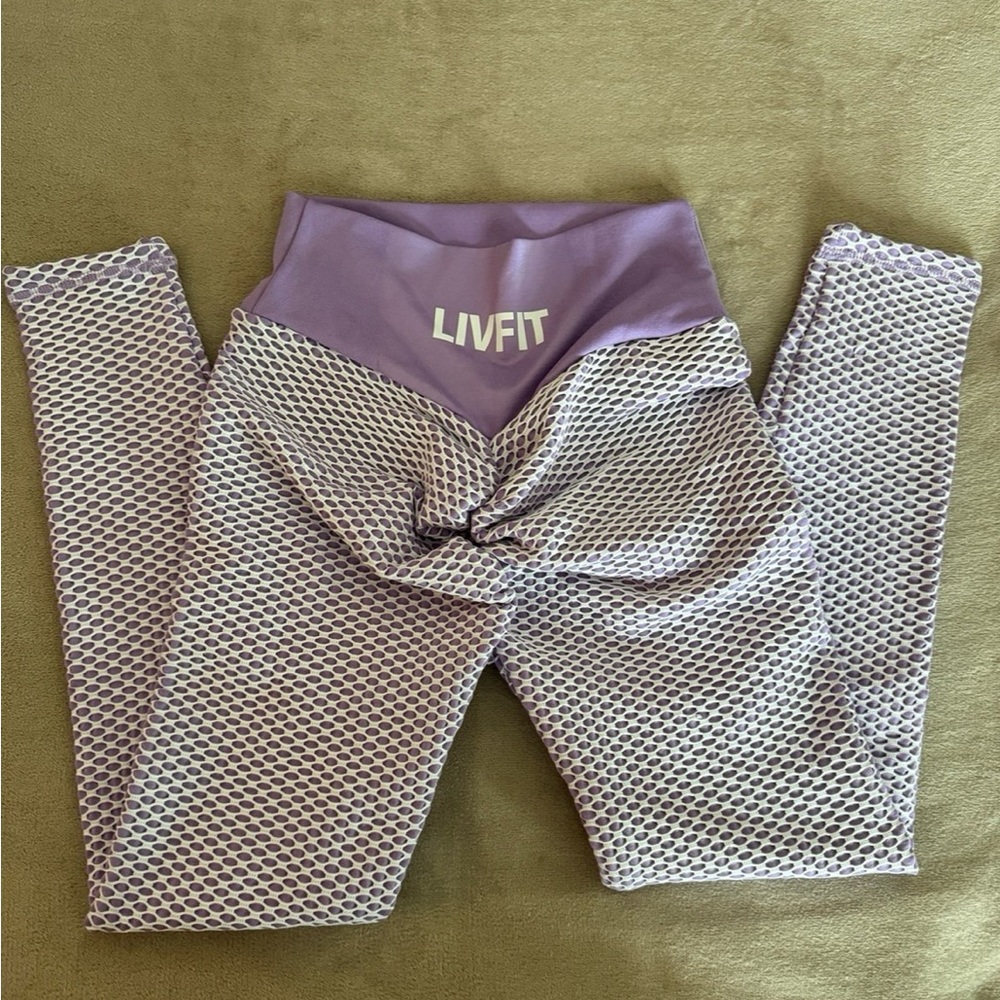 Purple and White Textured Leggings
